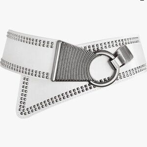 Womens Studded Belt Elastic Wide Punk Chunky Waistband for 80s Retro Dresses